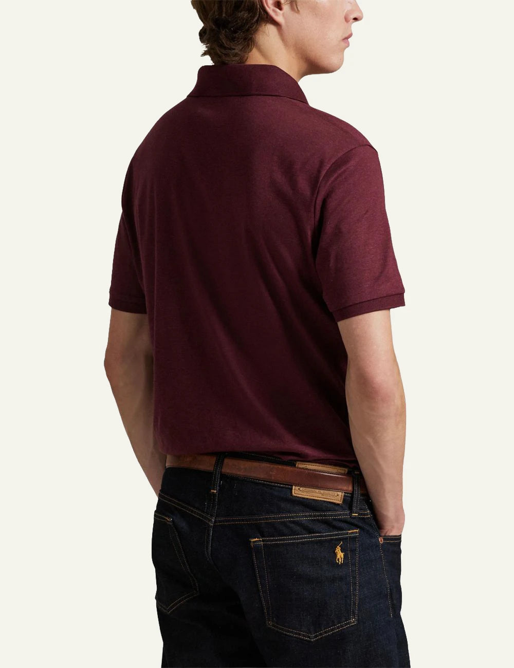 Men's Polo Ralph Lauren burgundy cotton polo shirt with multicoloured embroidered Pony logo full body