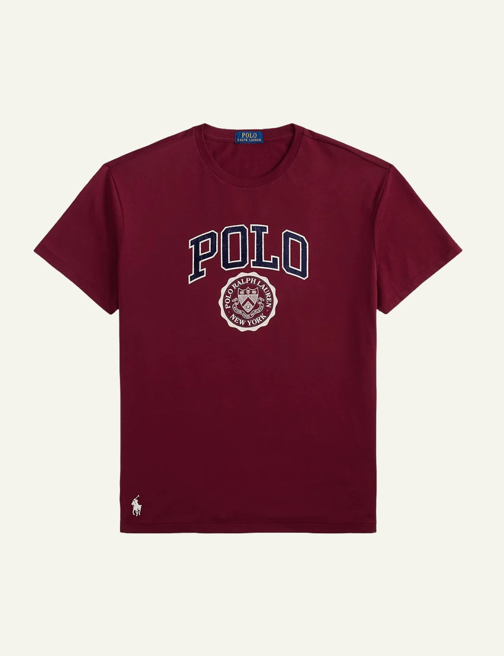 Men's Polo Ralph Lauren burgundy T-shirt with embroidered Polo logo and crest