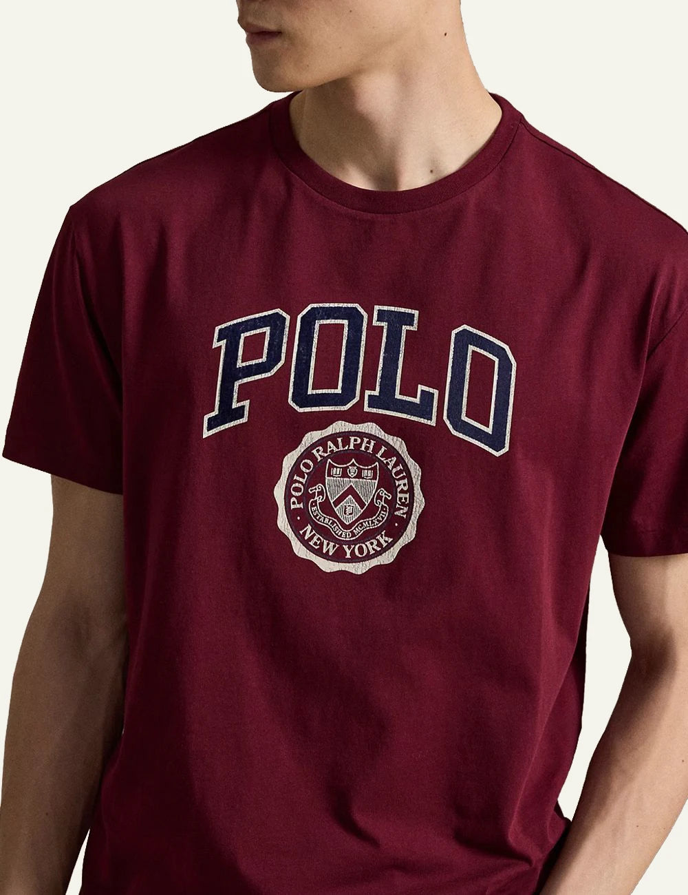 Men's Polo Ralph Lauren burgundy T-shirt with embroidered Polo logo and crest detail