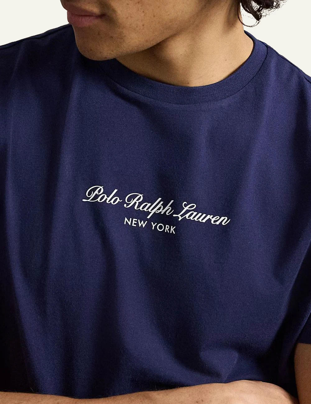 Men's Polo Ralph Lauren dark blue T-shirt with embroidered Polo Ralph Lauren New York logo detail