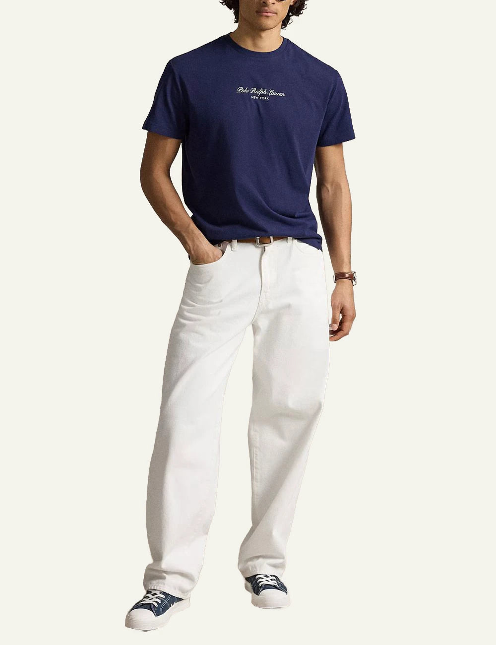 Men's Polo Ralph Lauren dark blue T-shirt with embroidered Polo Ralph Lauren New York logo full body