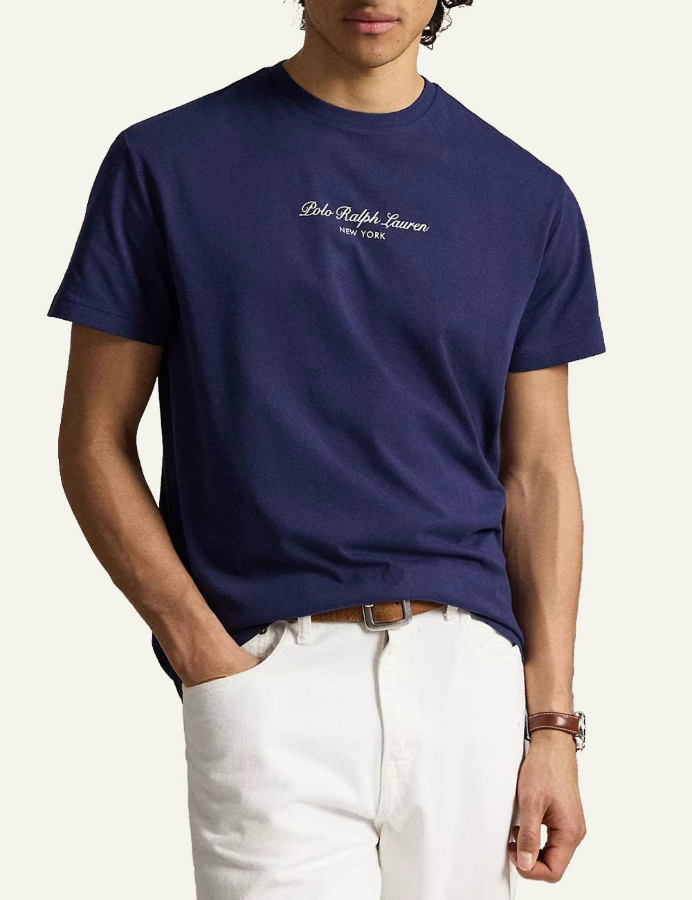 Men's Polo Ralph Lauren dark blue T-shirt with embroidered Polo Ralph Lauren New York logo detail