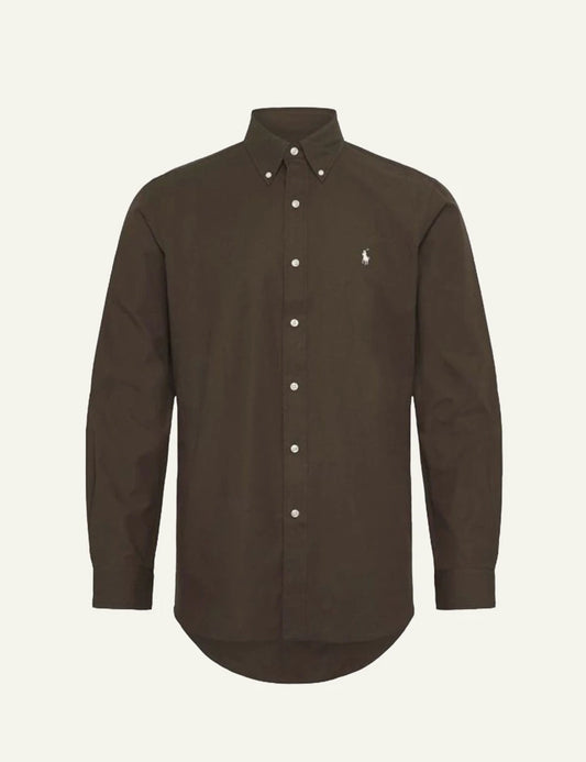 Men's Polo Ralph Lauren dark brown long sleeve shirt with embroidered Pony logo