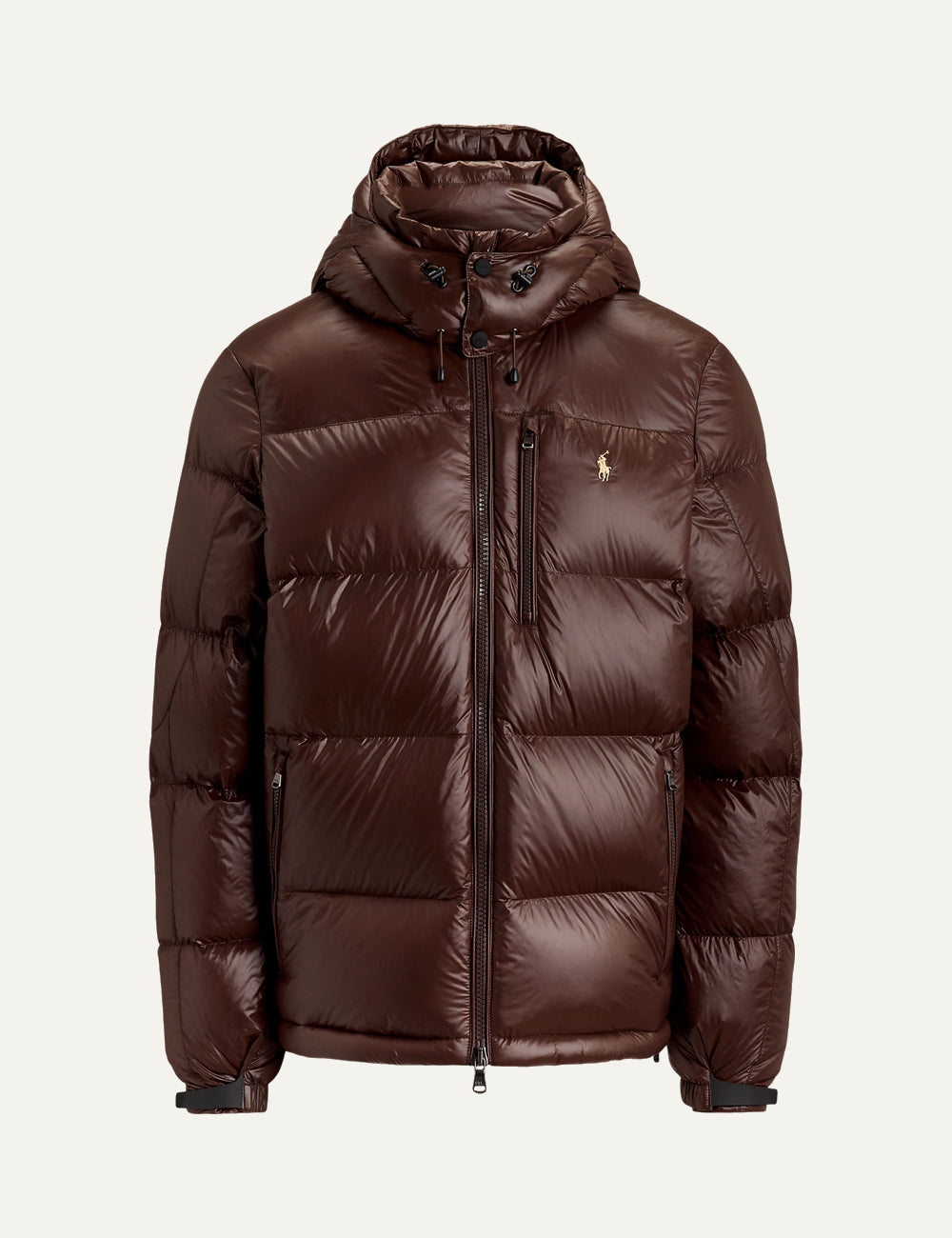 Polo Ralph Lauren men's dark brown quilted down puffer jacket with detachable hood