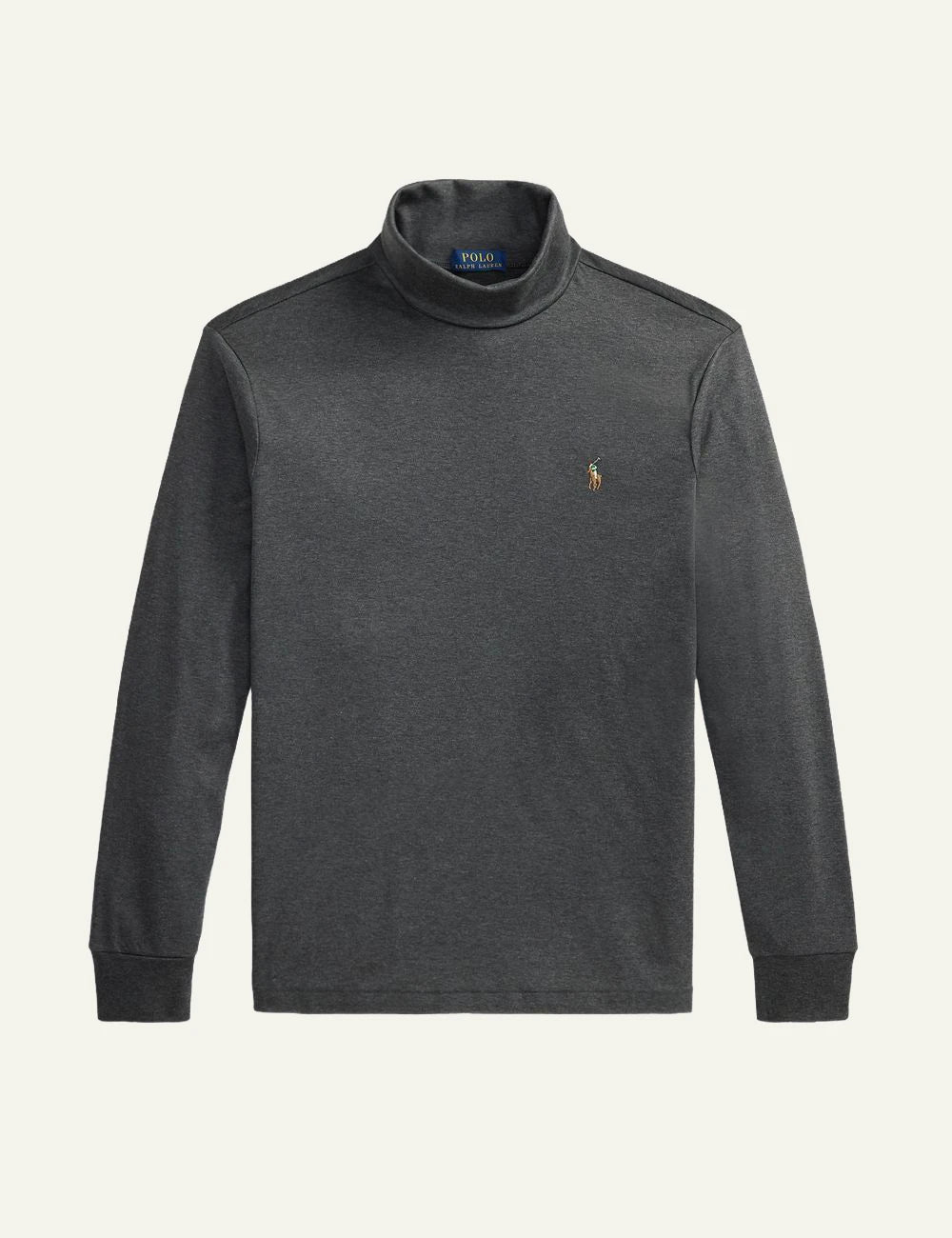 Men's Polo Ralph Lauren dark grey cotton interlock turtleneck with embroidered Pony logo