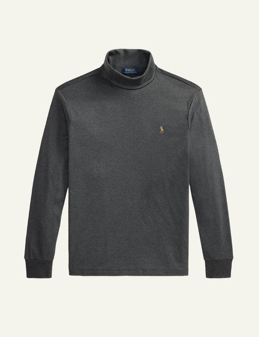 Men's Polo Ralph Lauren dark grey cotton interlock turtleneck with embroidered Pony logo