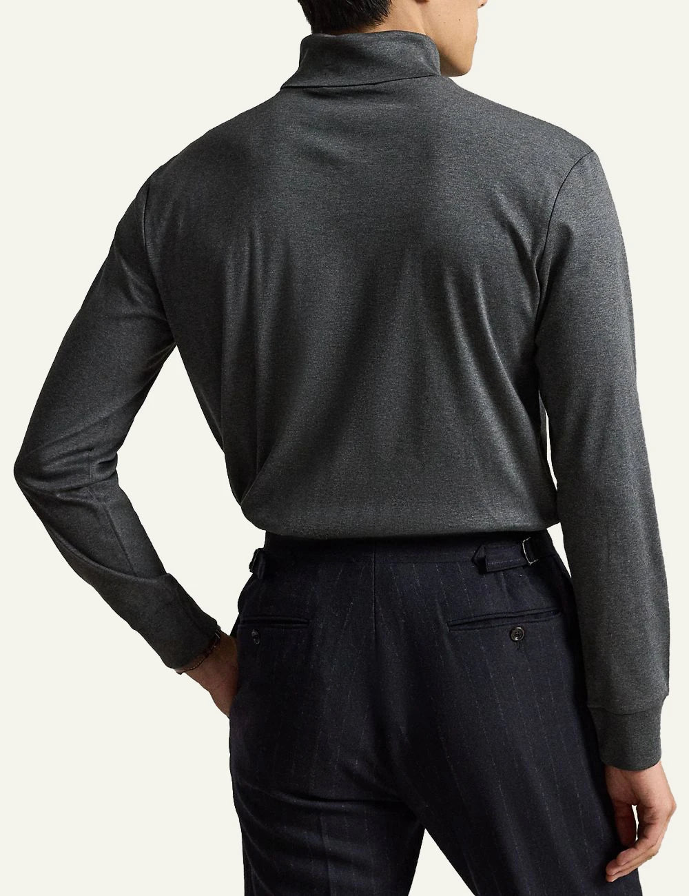 Men's Polo Ralph Lauren dark grey cotton interlock turtleneck with embroidered Pony logo back