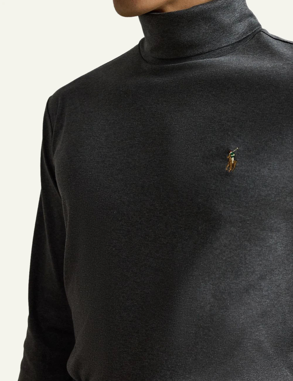 Men's Polo Ralph Lauren dark grey cotton interlock turtleneck with embroidered Pony logo detail