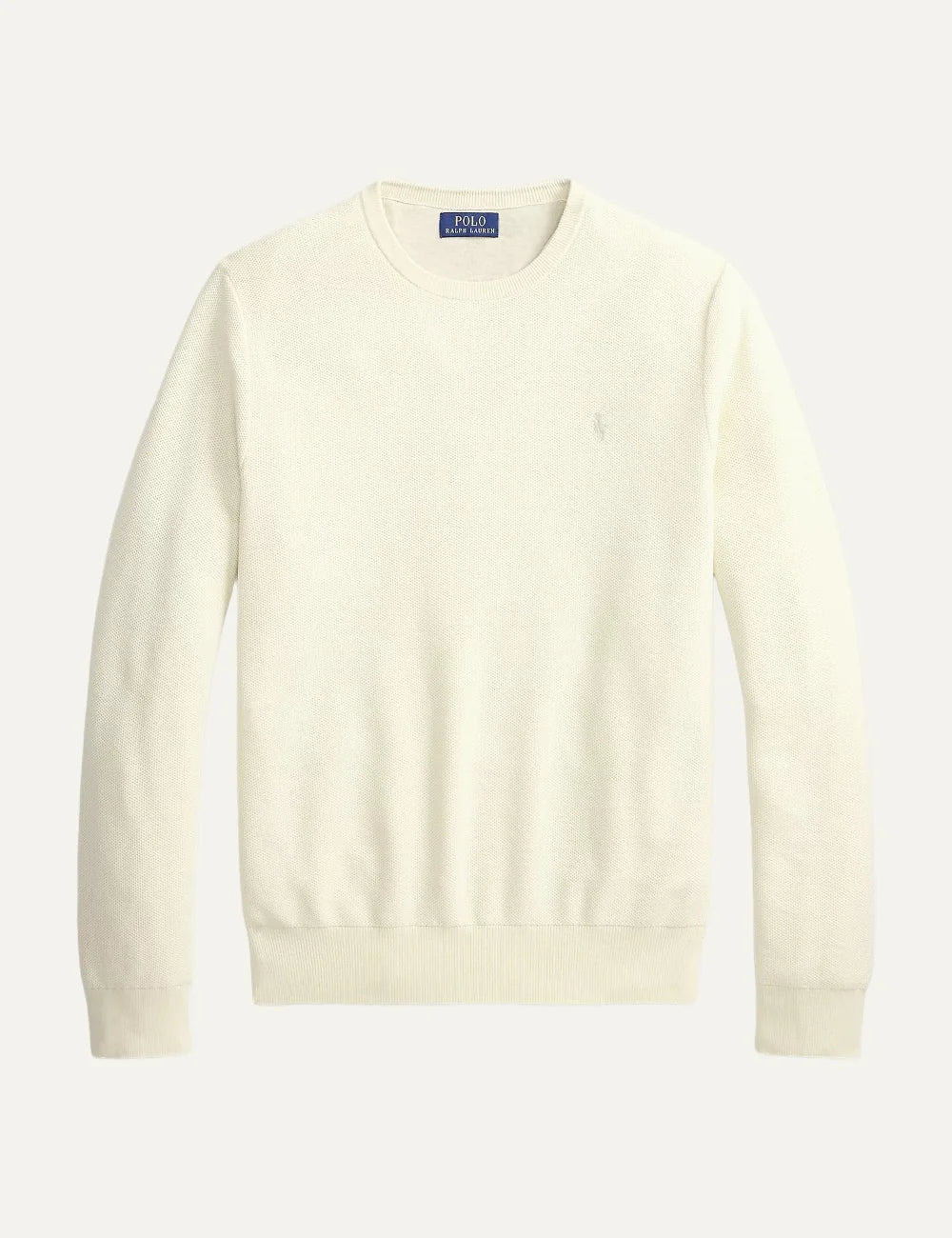 Polo Ralph Lauren men's ecru cotton crewneck sweater with embroidered Pony logo