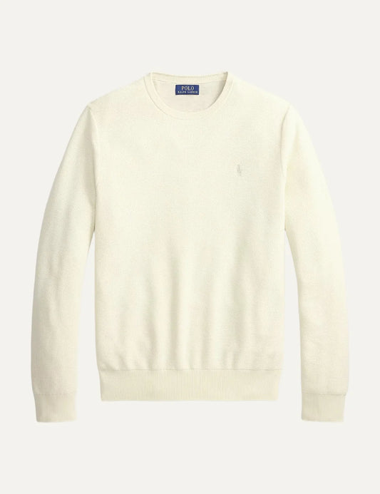Polo Ralph Lauren men's ecru cotton crewneck sweater with embroidered Pony logo