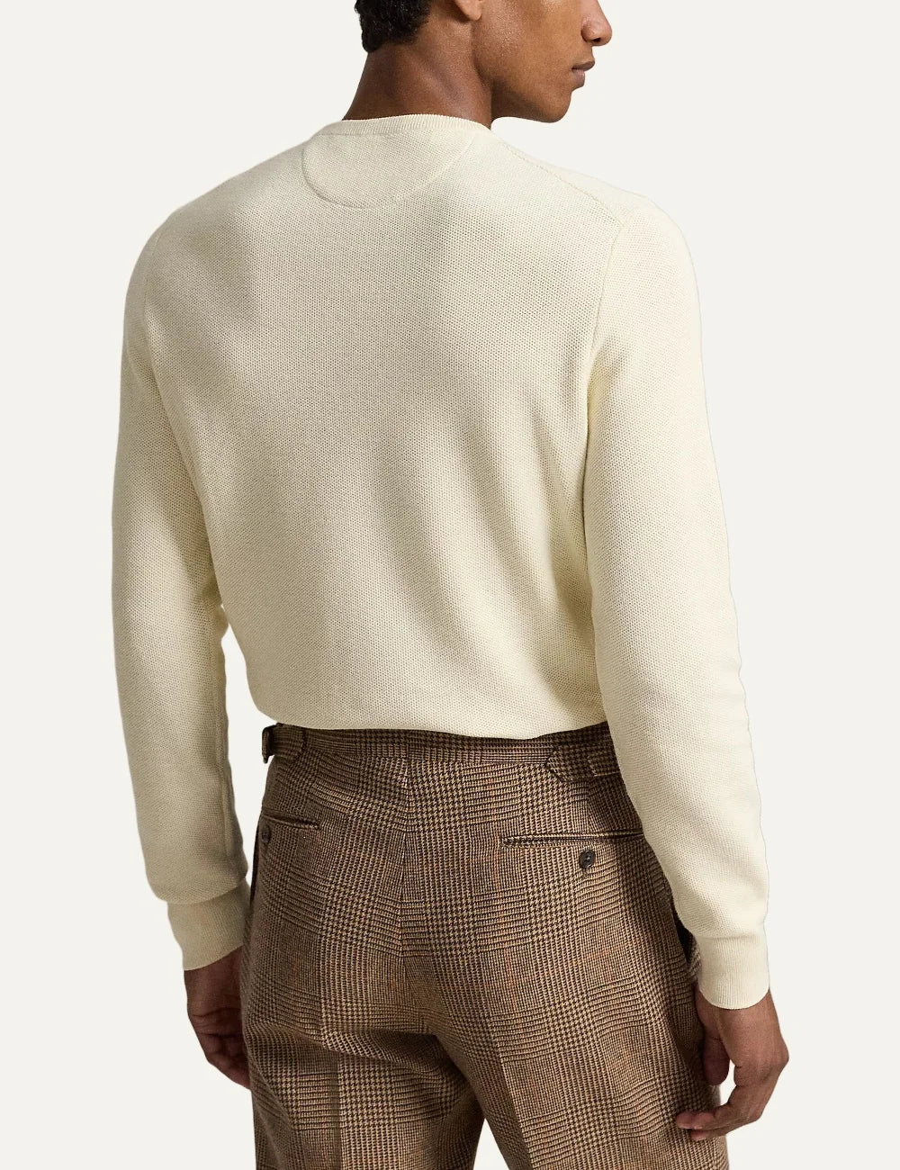 Polo Ralph Lauren men's ecru cotton crewneck sweater with embroidered Pony logo back