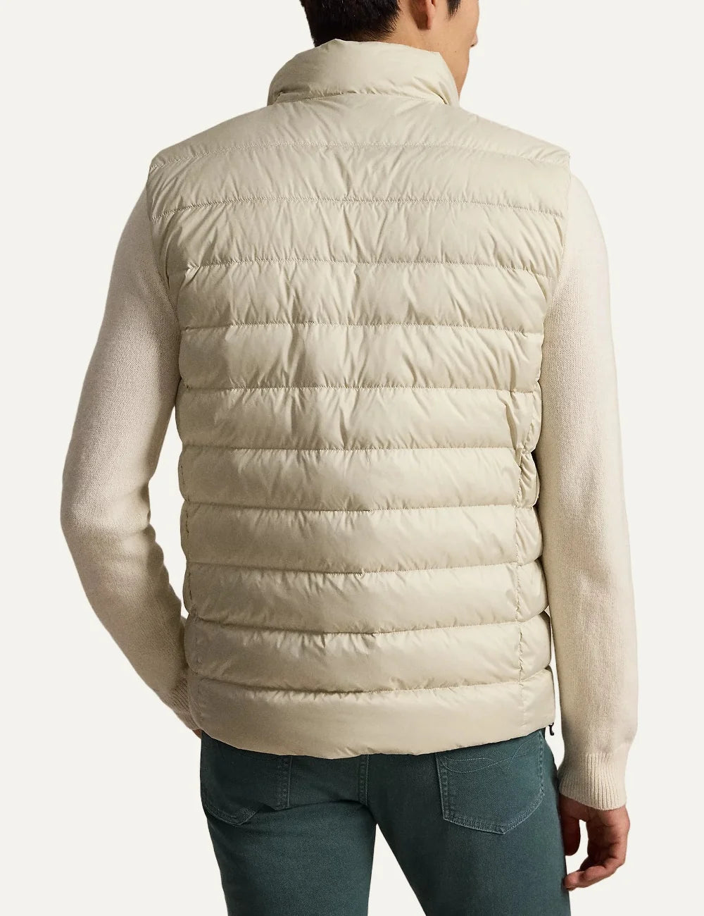 Polo Ralph Lauren men's ecru quilted down puffer vest with embroidered Pony logo back