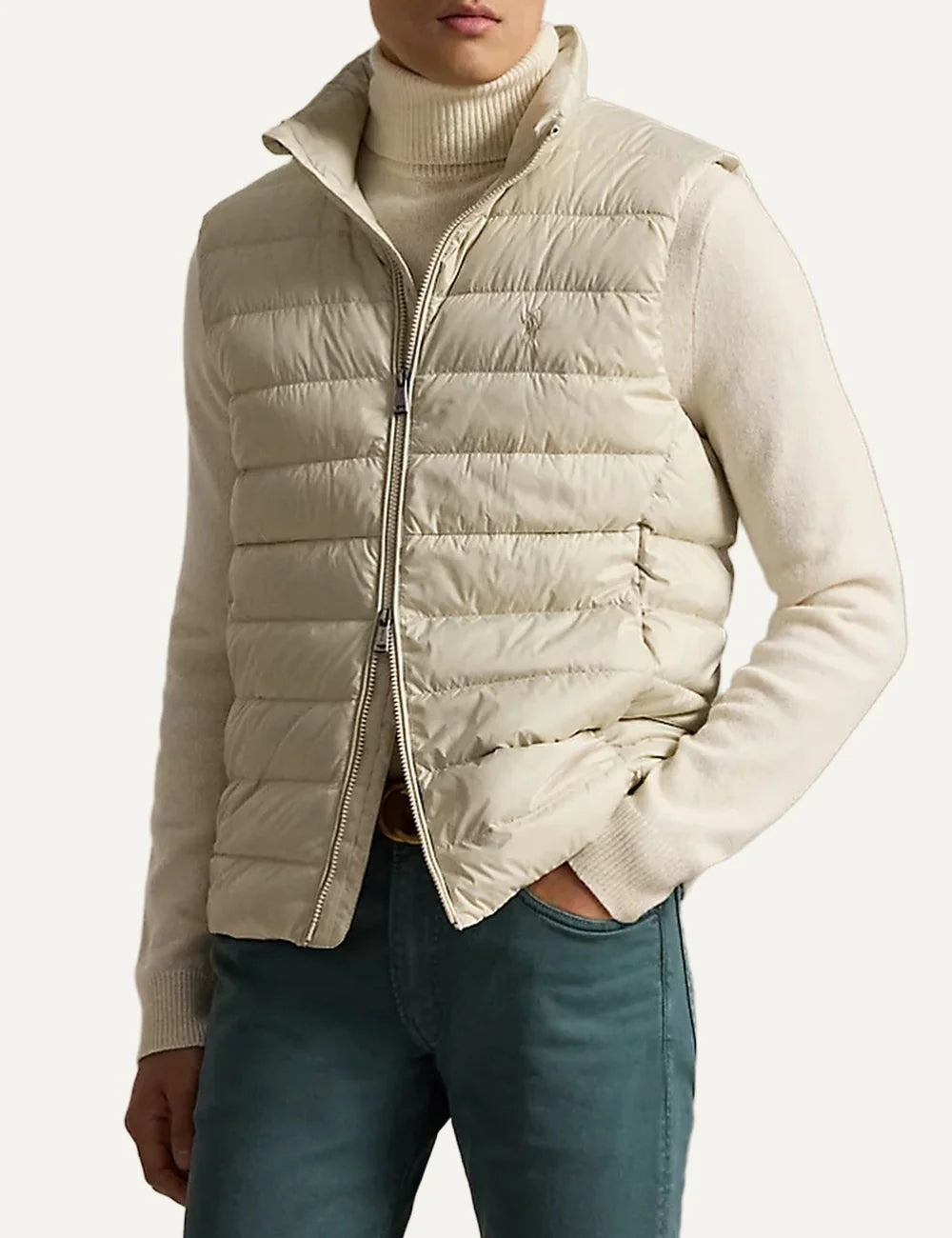 Polo Ralph Lauren men's ecru quilted down puffer vest with embroidered Pony logo model