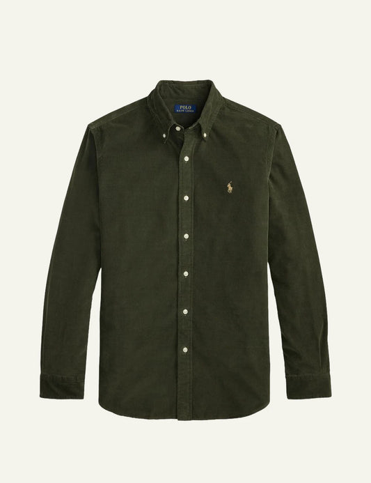 Men's Polo Ralph Lauren green cotton corduroy shirt with embroidered Pony logo