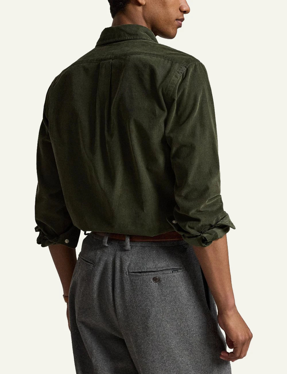 Men's Polo Ralph Lauren green cotton corduroy shirt with embroidered Pony logo back