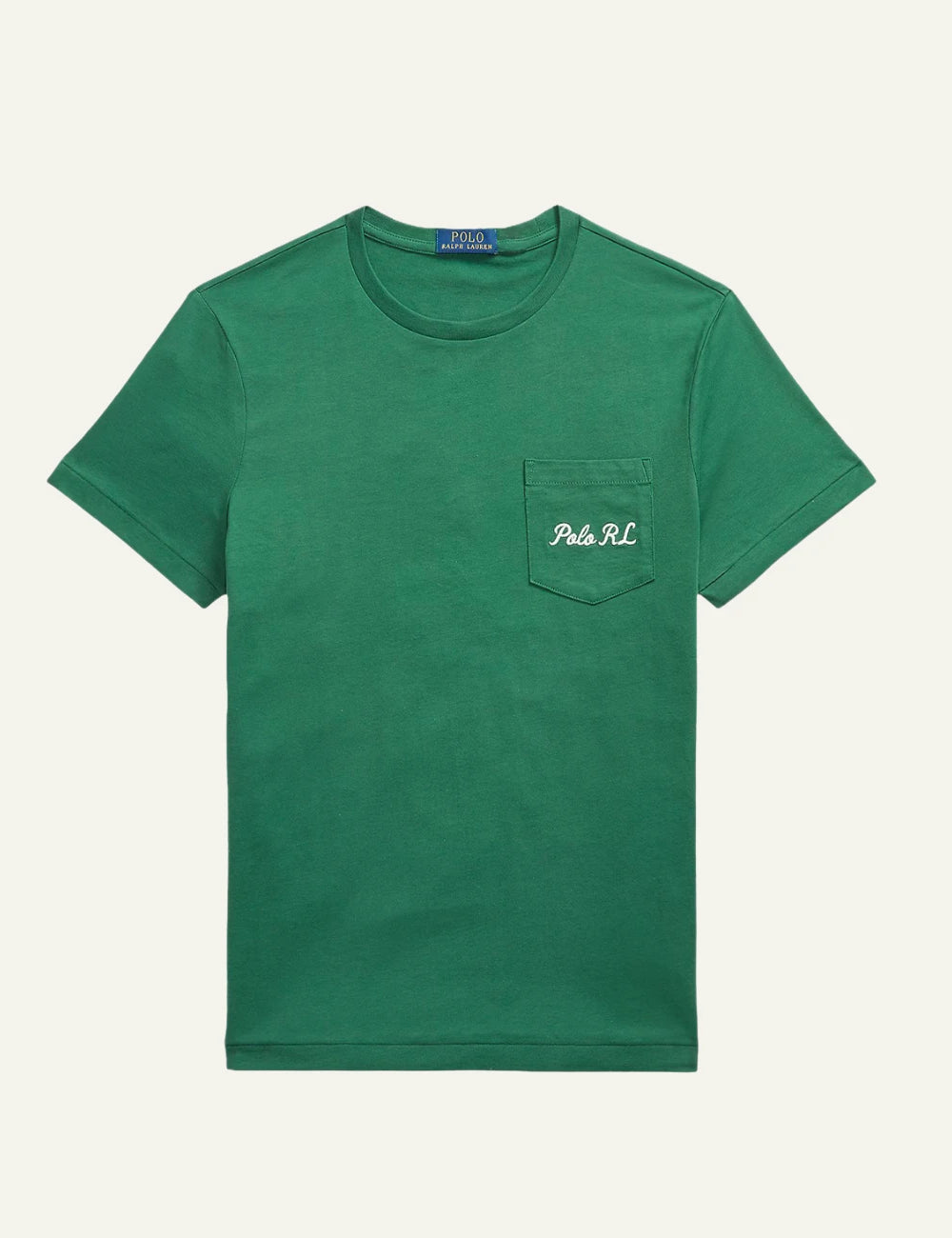 Men's Polo Ralph Lauren green jersey T-shirt with chest pocket and embroidered Polo RL logo