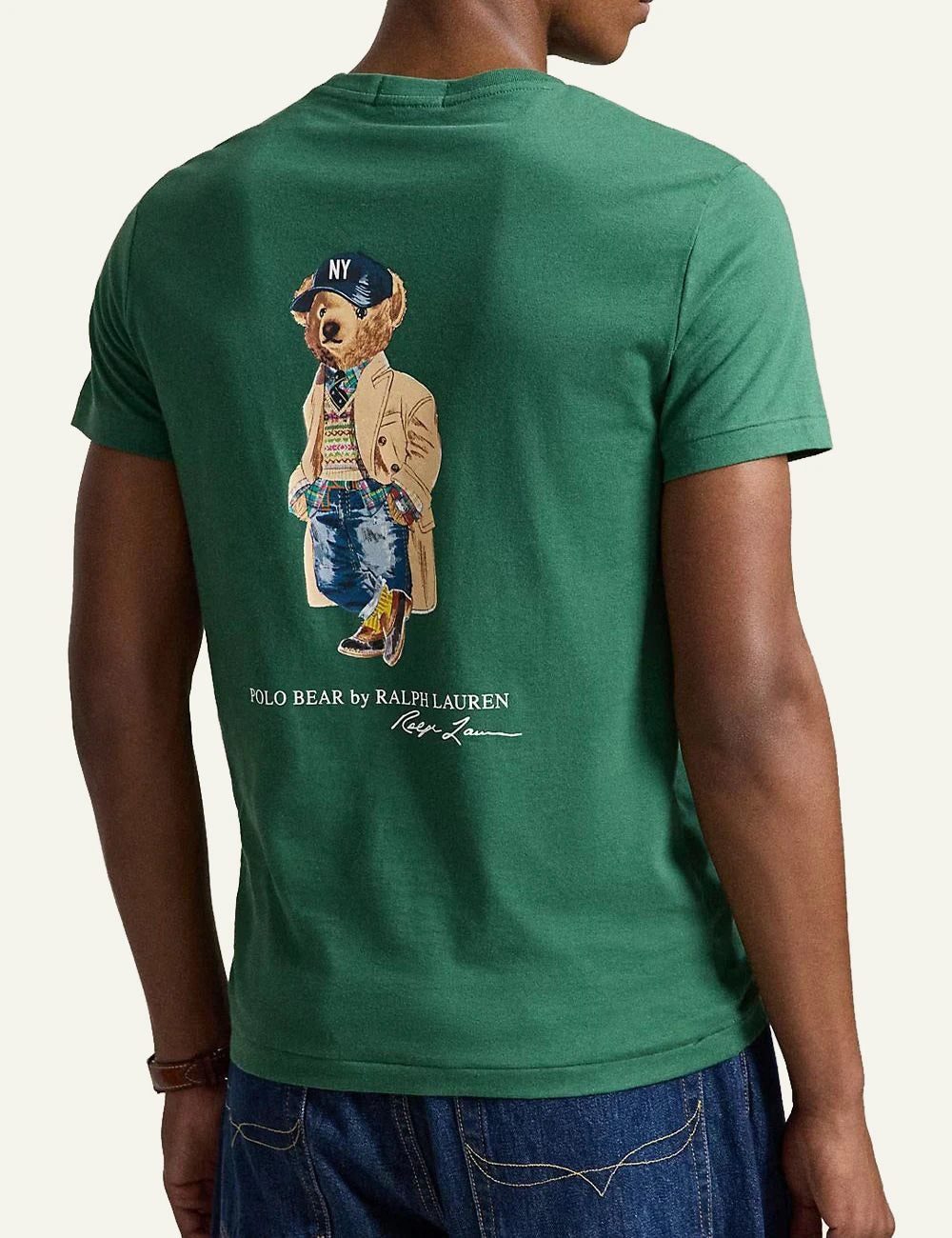Men's Polo Ralph Lauren green jersey T-shirt with chest pocket and embroidered Polo RL logo back