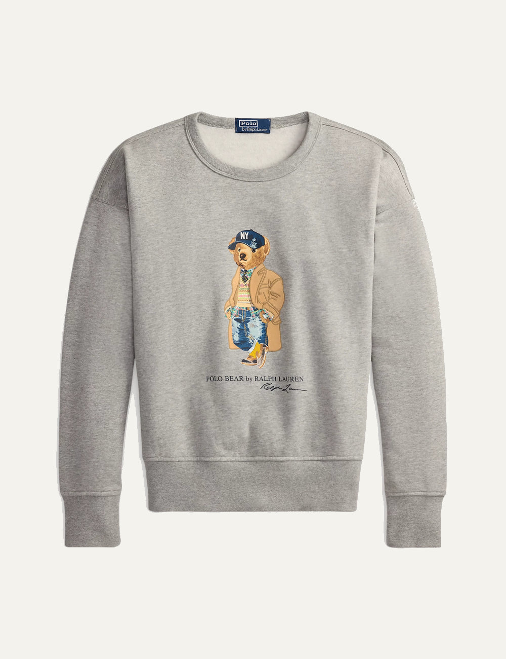 Polo Ralph Lauren men's heather grey cotton blend sweatshirt with Polo Bear motif