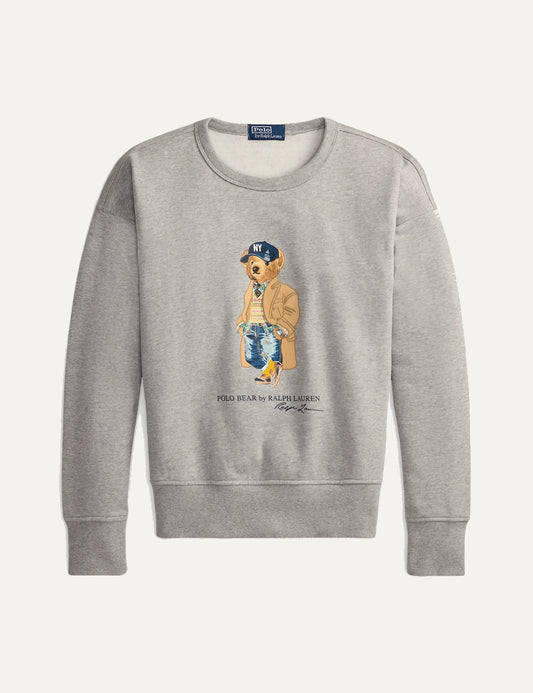 Polo Ralph Lauren men's heather grey cotton blend sweatshirt with Polo Bear motif