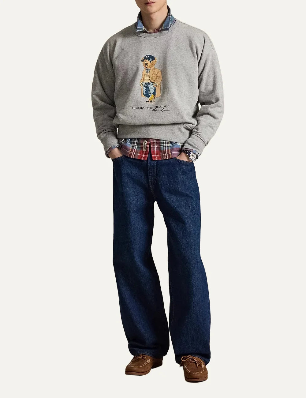 Polo Ralph Lauren men's heather grey cotton blend sweatshirt with Polo Bear motif full body