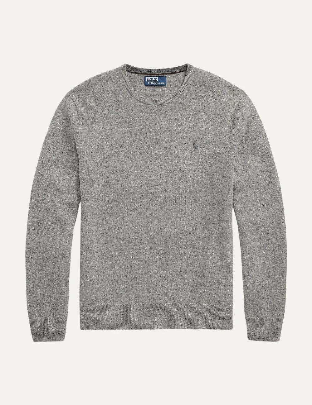 Polo Ralph Lauren men's heather grey wool crewneck sweater with embroidered Pony logo