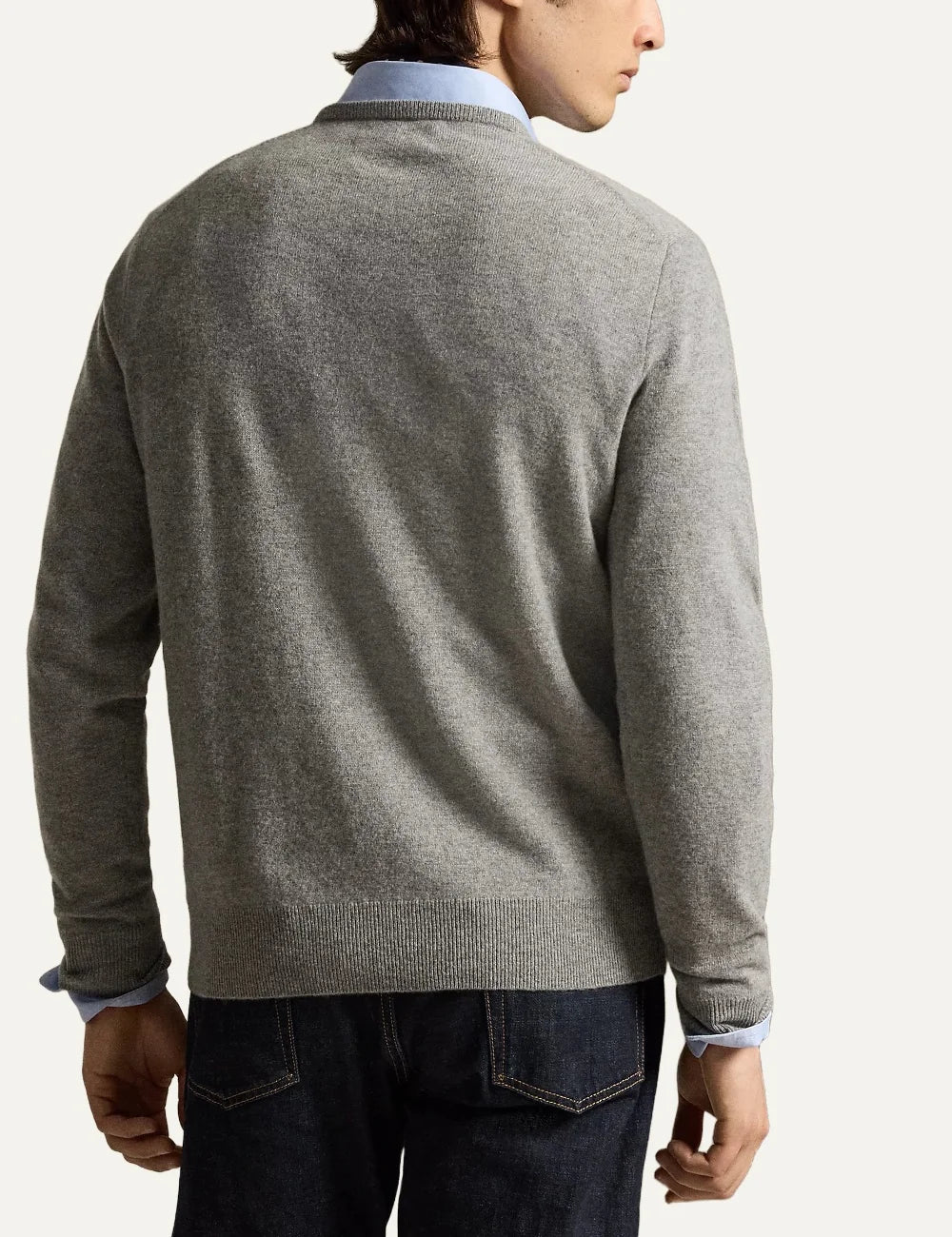 Polo Ralph Lauren men's heather grey wool crewneck sweater with embroidered Pony logo back