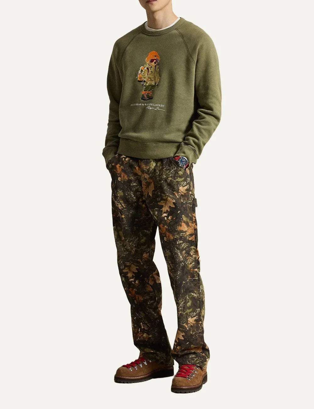 Polo Ralph Lauren men's khaki cotton blend sweatshirt with Polo Bear full body