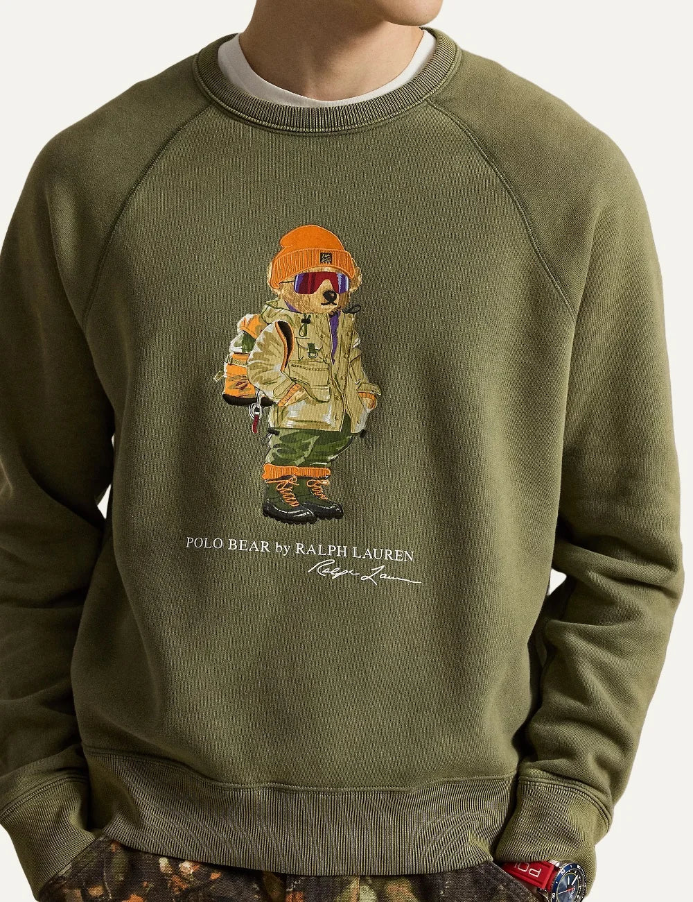 Polo Ralph Lauren men's khaki cotton blend sweatshirt with Polo Bear detail