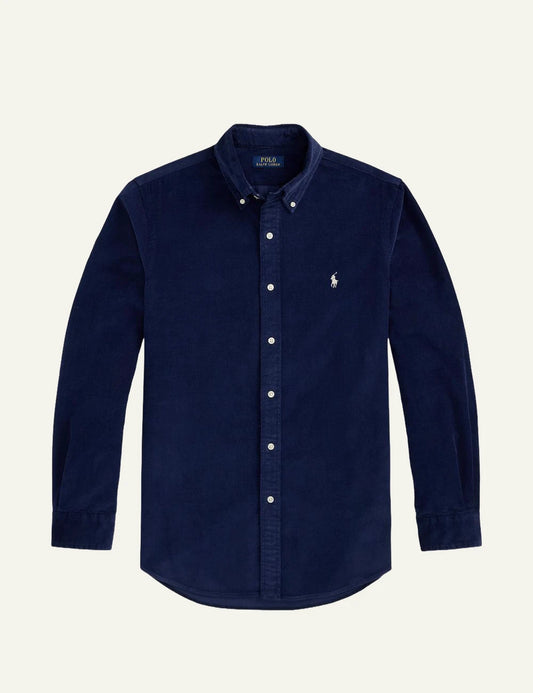 Men's Polo Ralph Lauren navy blue cotton corduroy shirt with embroidered Pony logo