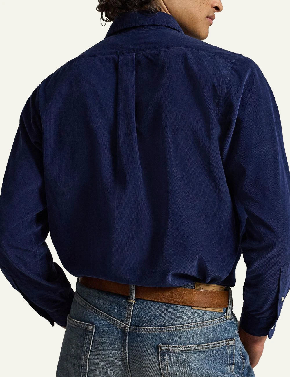 Men's Polo Ralph Lauren navy blue cotton corduroy shirt with embroidered Pony logo back