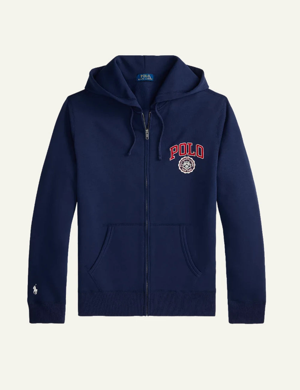 Men's Polo Ralph Lauren navy blue full-zip hoodie with Polo logo and embroidered Pony