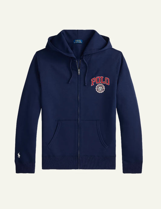 Men's Polo Ralph Lauren navy blue full-zip hoodie with Polo logo and embroidered Pony