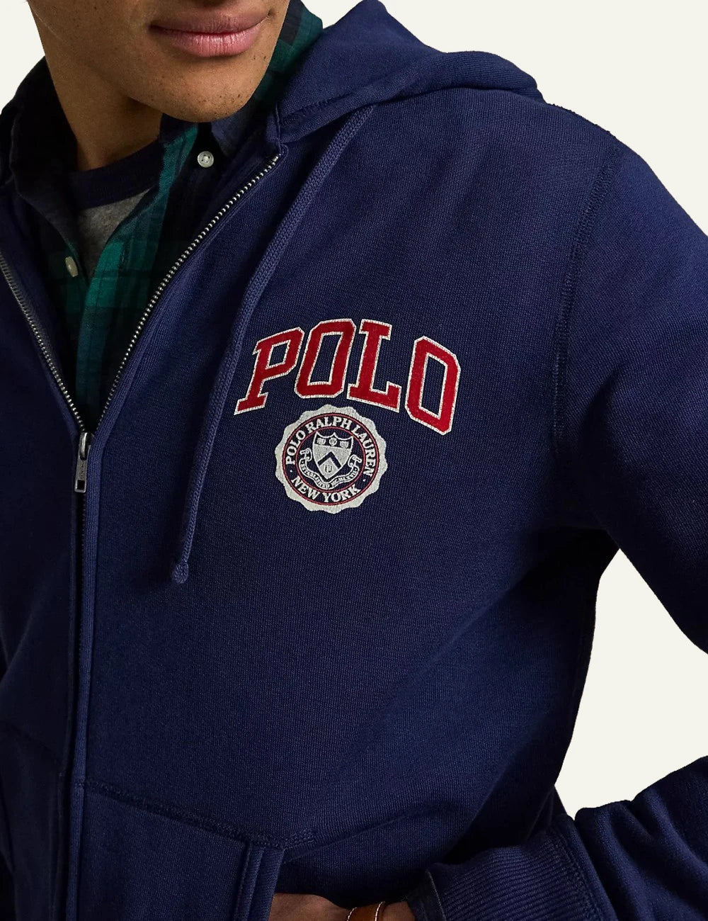 Men's Polo Ralph Lauren navy blue full-zip hoodie with Polo logo and embroidered Pony detail