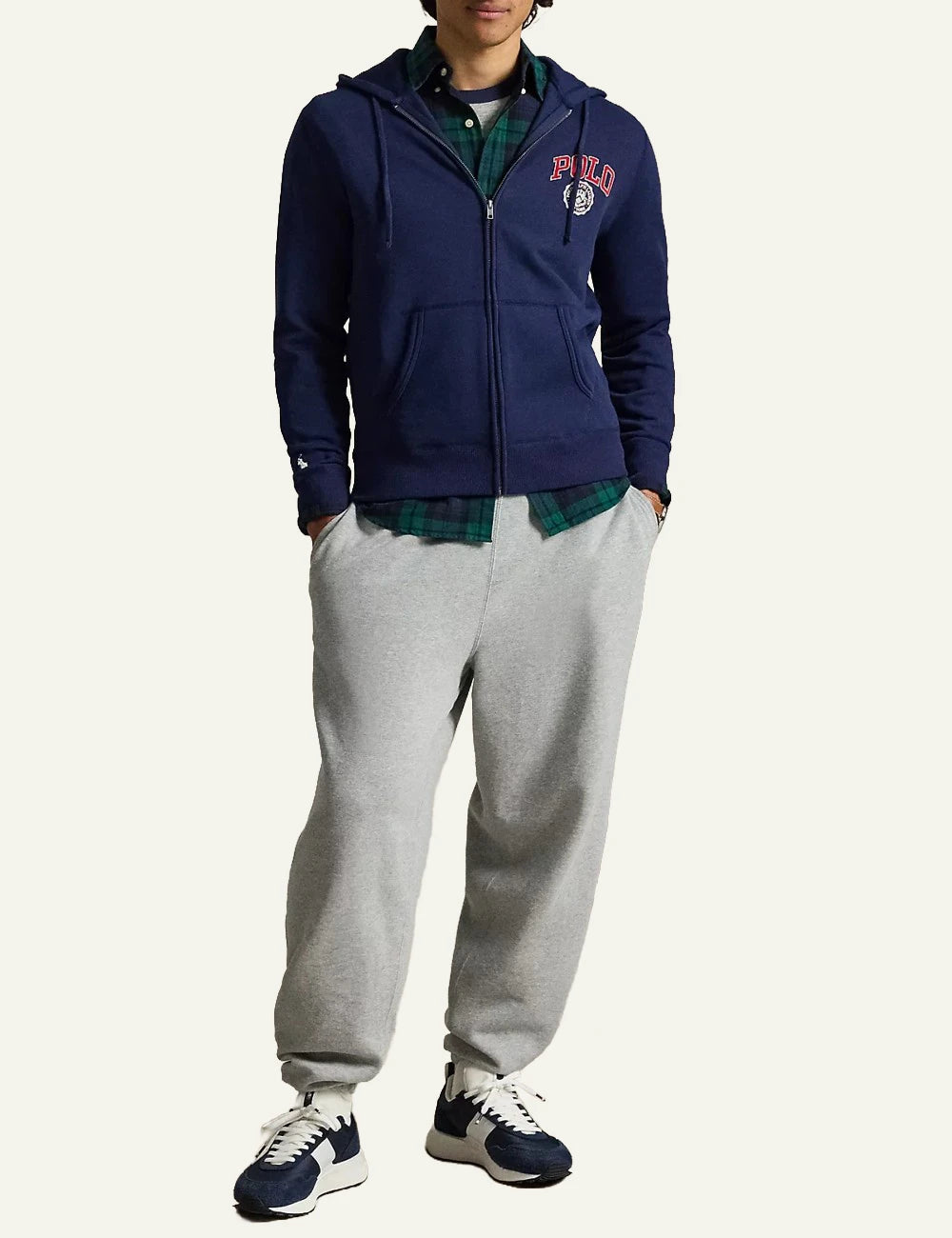 Men's Polo Ralph Lauren navy blue full-zip hoodie with Polo logo and embroidered Pony full body