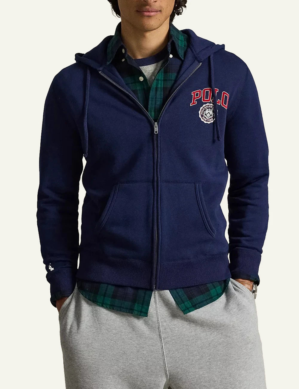 Men's Polo Ralph Lauren navy blue full-zip hoodie with Polo logo and embroidered Pony model