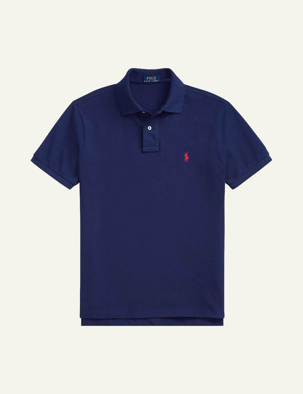 Men's Polo Ralph Lauren navy blue short sleeve polo shirt with red embroidered Pony logo