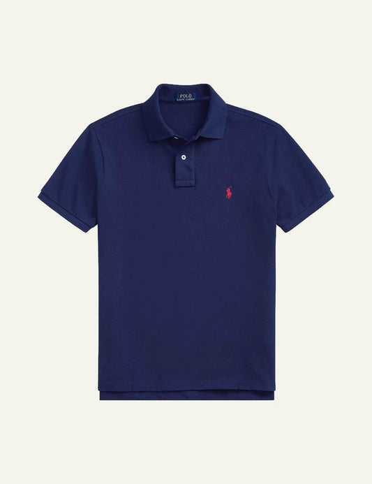 Men's Polo Ralph Lauren navy blue short sleeve polo shirt with red embroidered Pony logo