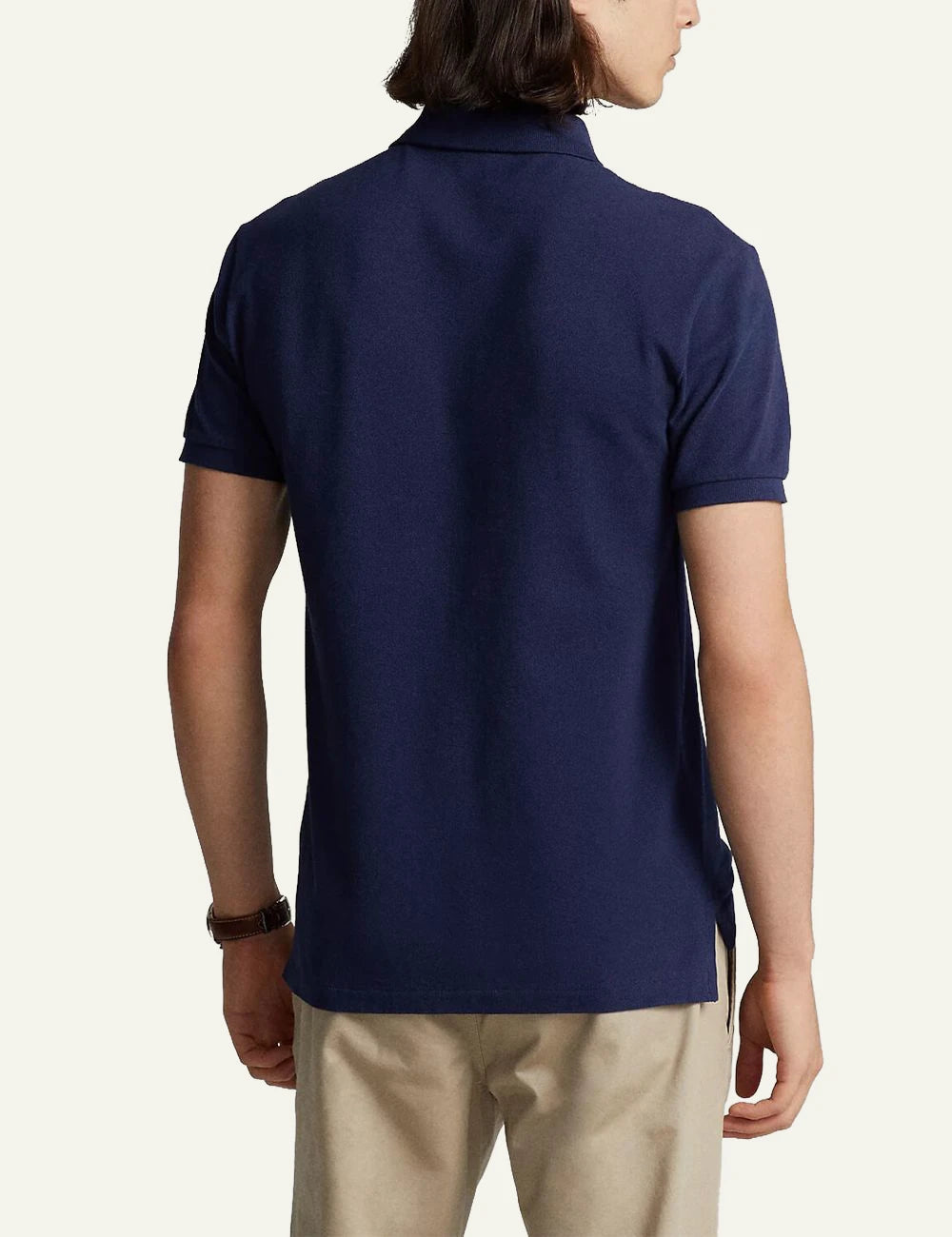 Men's Polo Ralph Lauren navy blue short sleeve polo shirt with red embroidered Pony logo back