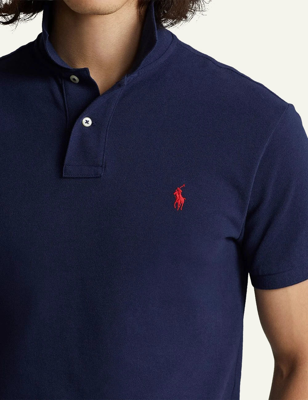 Men's Polo Ralph Lauren navy blue short sleeve polo shirt with red embroidered Pony logo detail