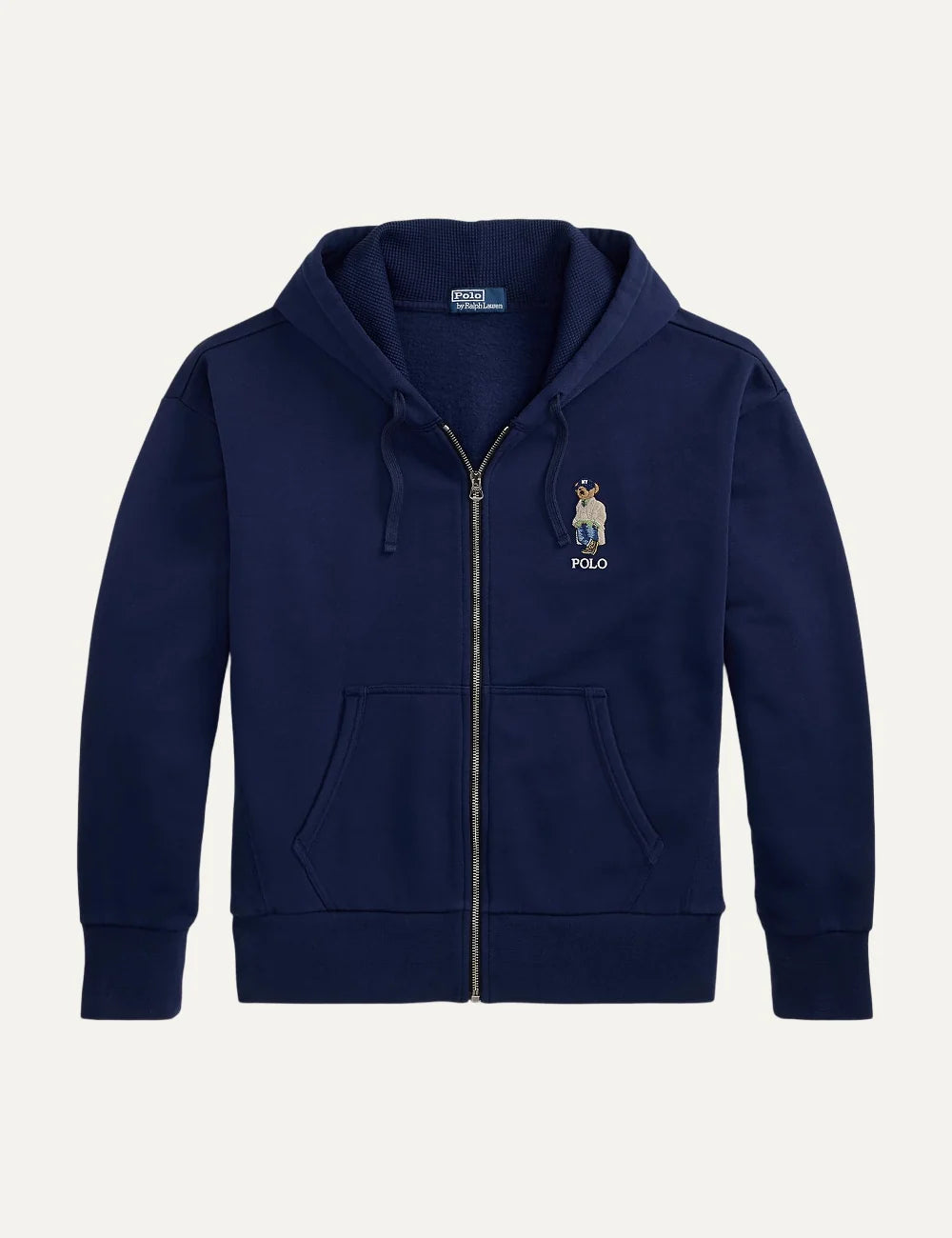  Polo Ralph Lauren men's navy cotton blend zip hoodie with embroidered Polo Bear