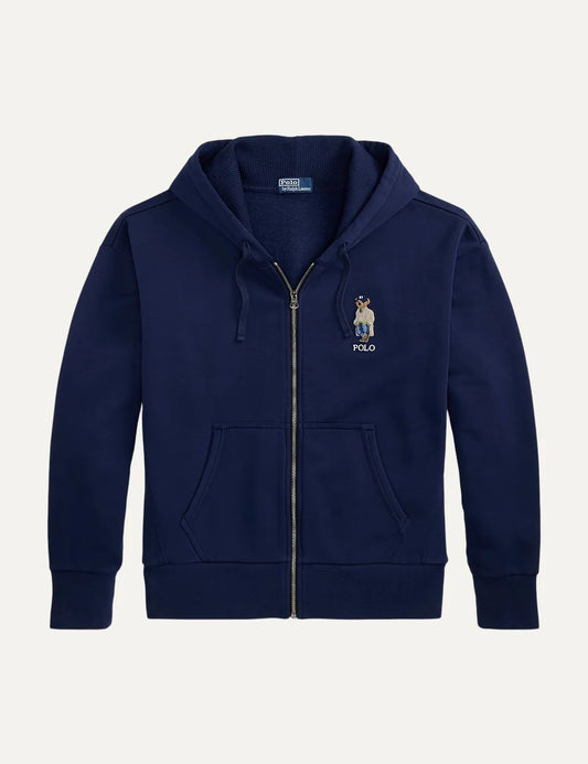  Polo Ralph Lauren men's navy cotton blend zip hoodie with embroidered Polo Bear