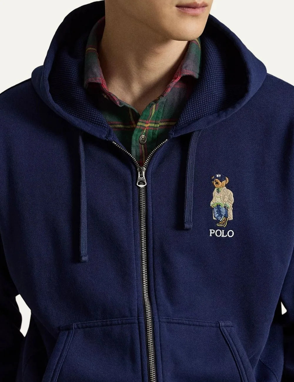  Polo Ralph Lauren men's navy cotton blend zip hoodie with embroidered Polo Bear detail