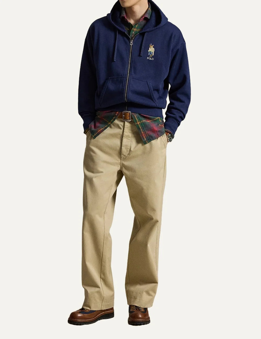  Polo Ralph Lauren men's navy cotton blend zip hoodie with embroidered Polo Bear full body