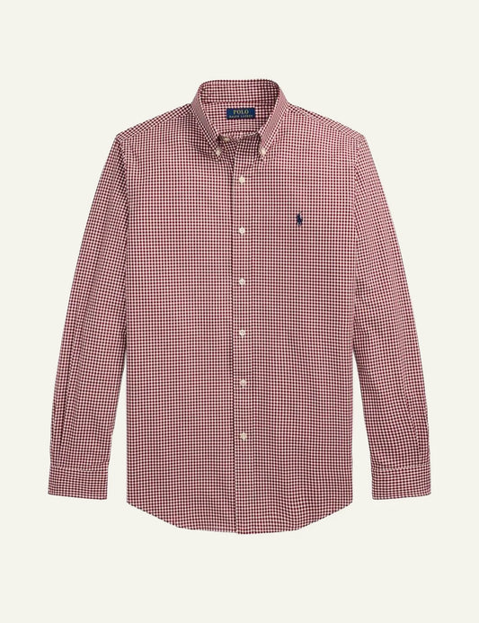 Men's Polo Ralph Lauren red and white gingham shirt with embroidered Pony logo