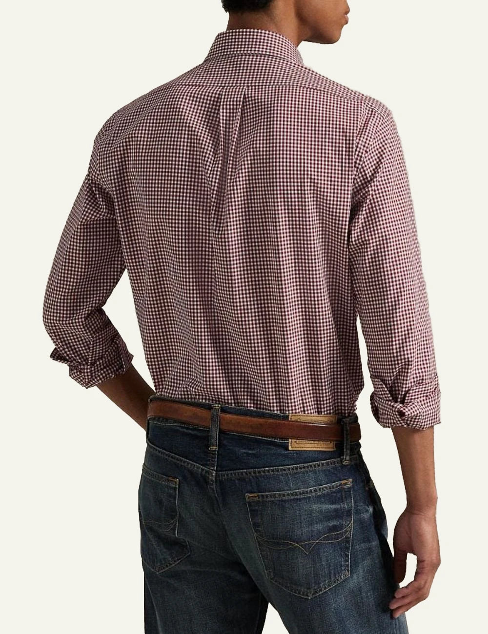 Men's Polo Ralph Lauren red and white gingham shirt with embroidered Pony logo_back