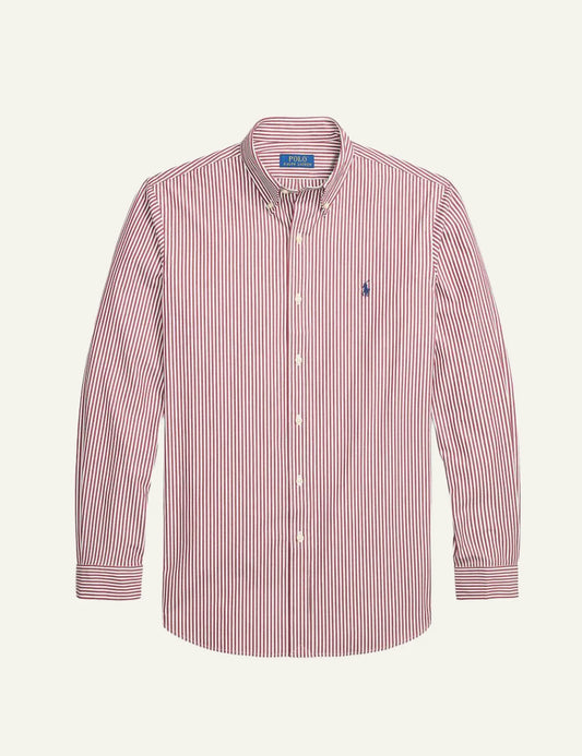 Men's Polo Ralph Lauren red and white striped shirt with embroidered Pony logo