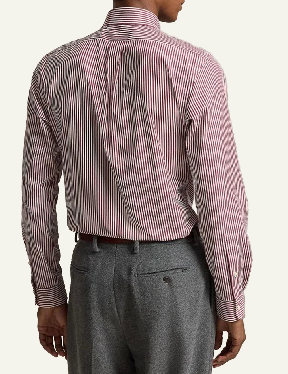 Men's Polo Ralph Lauren red and white striped shirt with embroidered Pony logo back