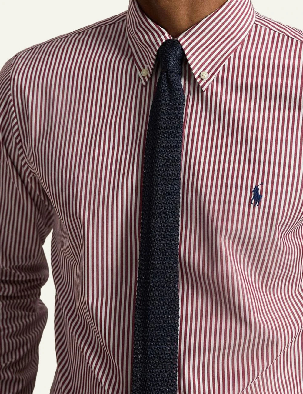 Men's Polo Ralph Lauren red and white striped shirt with embroidered Pony logo detail
