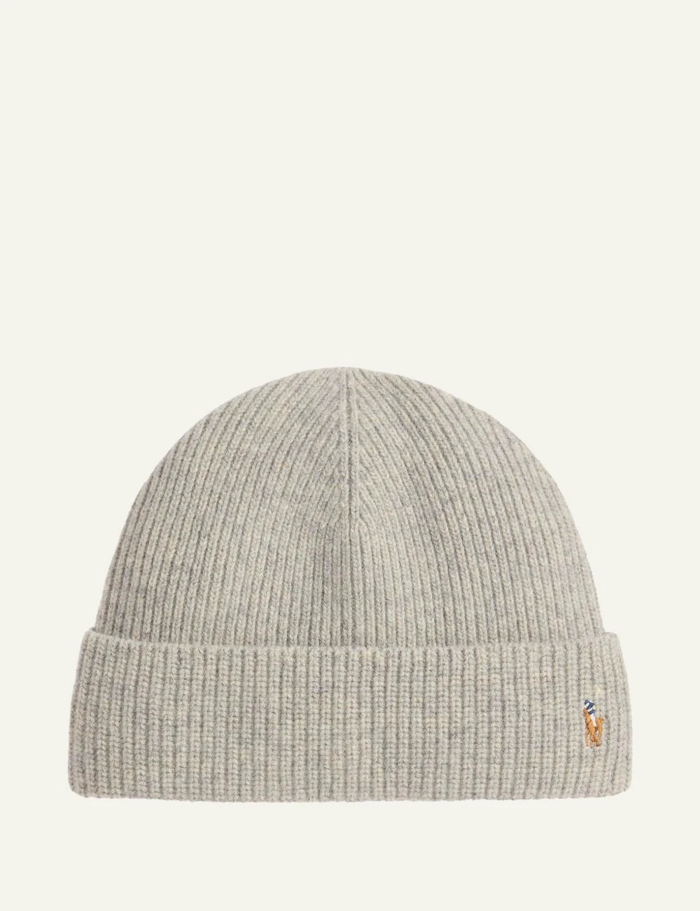 Men's Polo Ralph Lauren ribbed wool blend beanie in heather grey with embroidered Pony logo