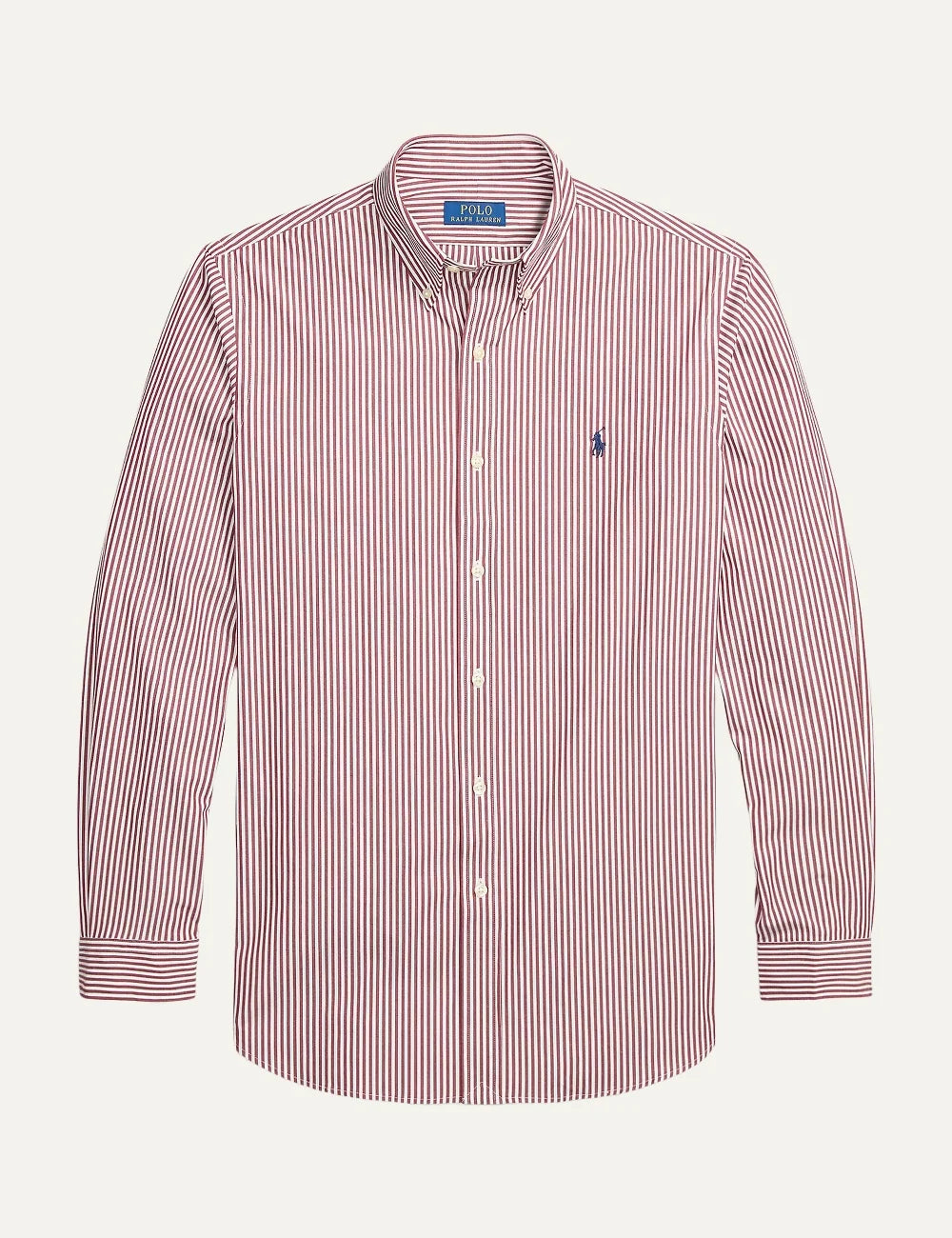 Polo Ralph Lauren men's white and burgundy striped cotton shirt